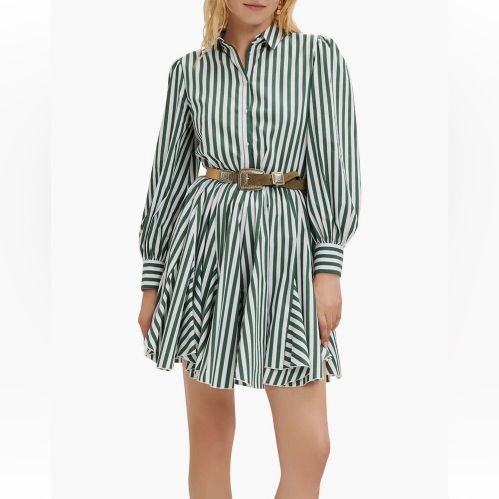 Maje Rebelle stripe long sleeved belted cotton blend shirt dress